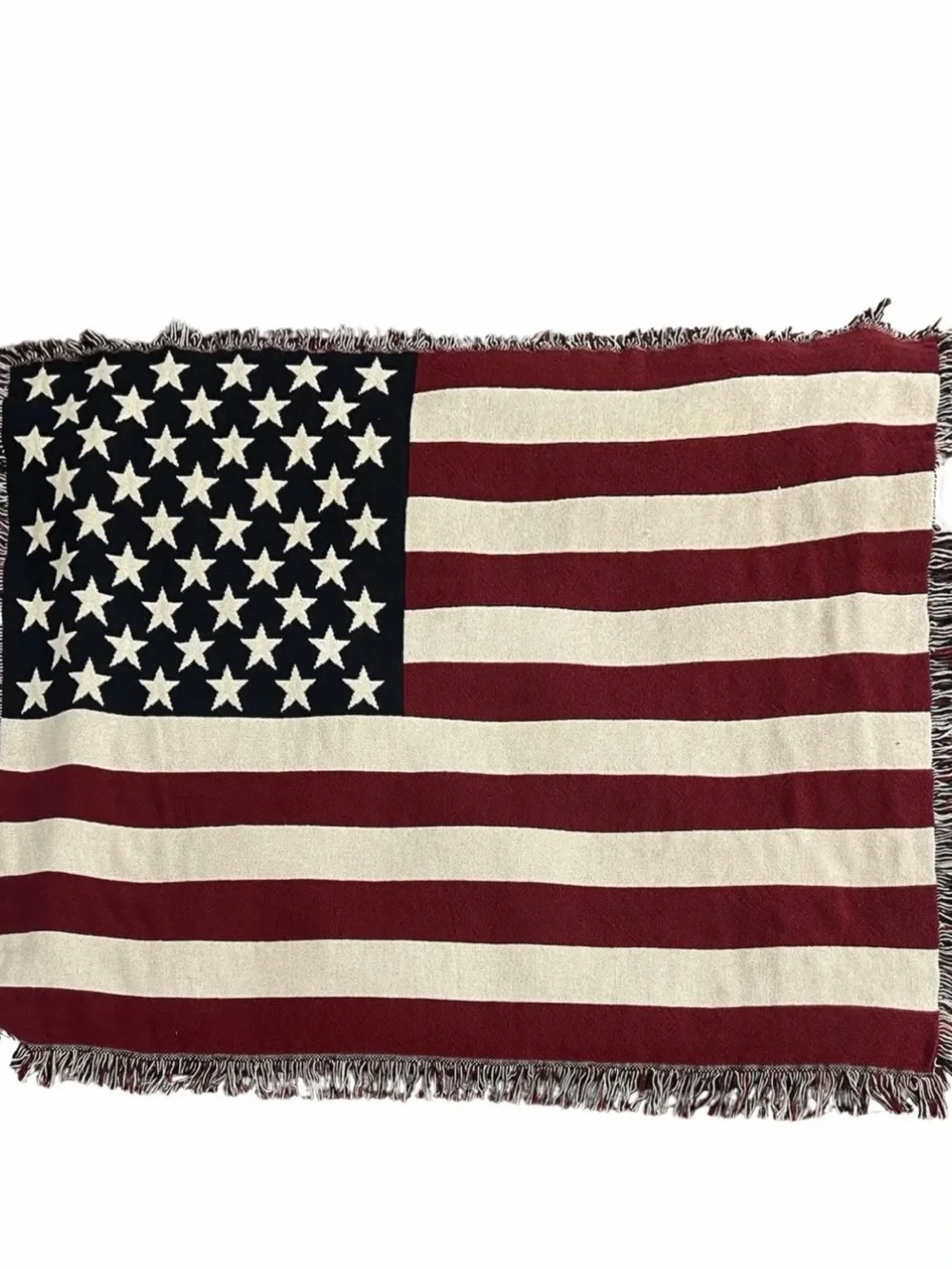 American Flag Woven Throw Blanket - Classic Red, White & Blue 100% Cotton